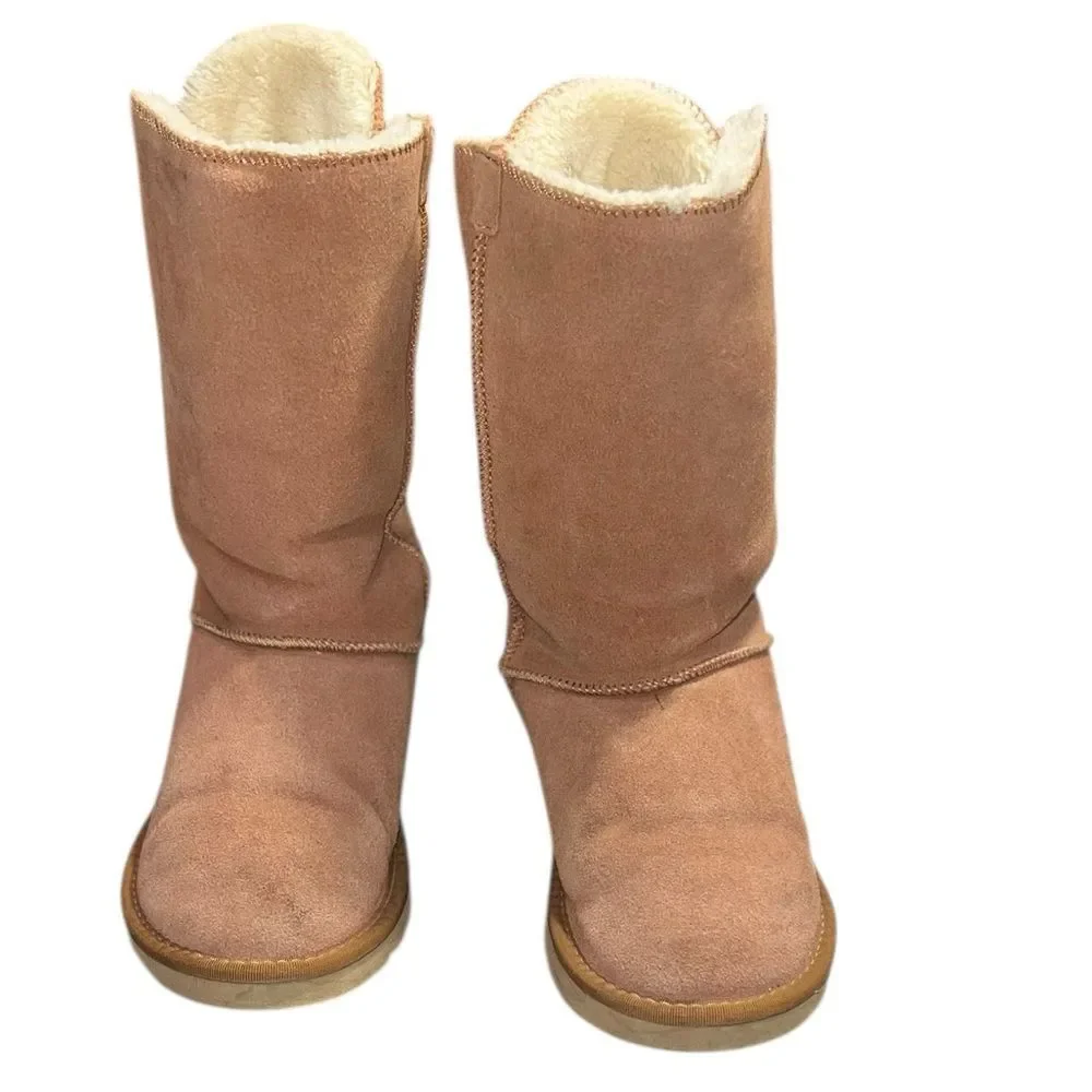 UGG Australia Bailey Bow Boots Womens 8 Sheepskin Suede Chestnut Mid Calf